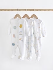 White 100% Cotton Delicate Baby Sleepsuits 3 Pack (0-2yrs) - Image 1 of 1