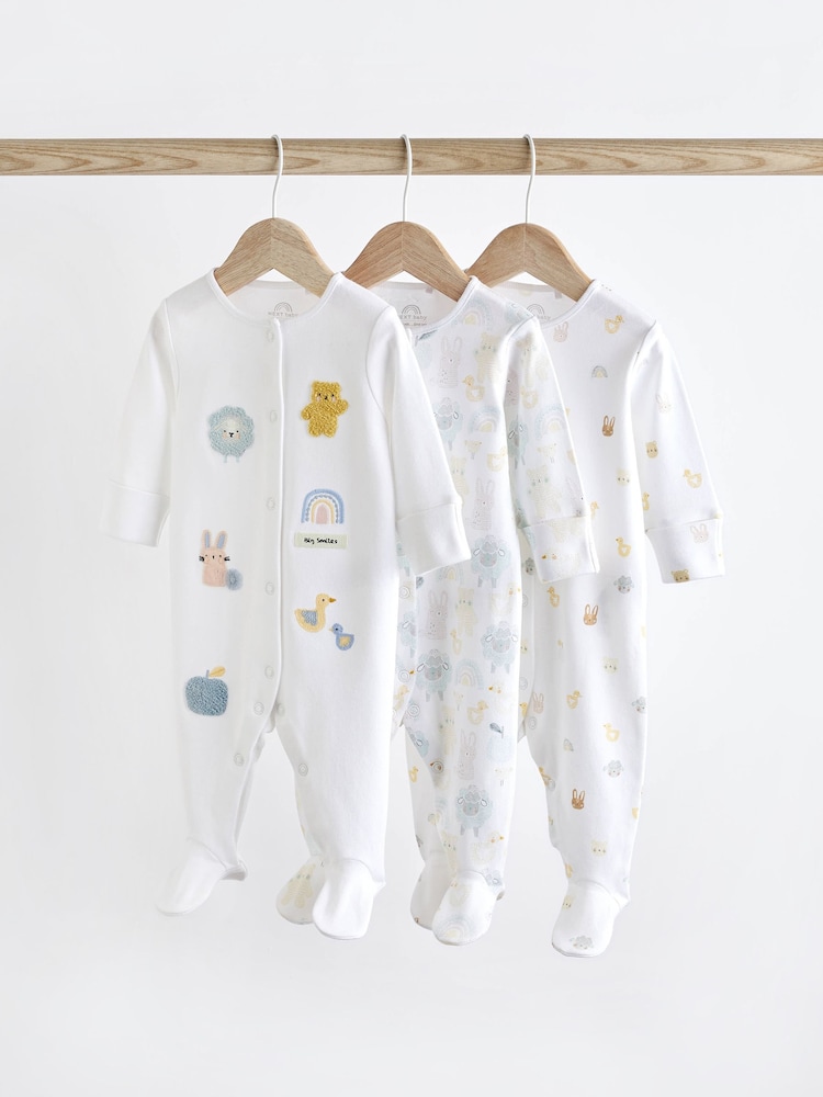 White 100% Cotton Delicate Baby Sleepsuits 3 Pack (0-2yrs) - Image 1 of 1
