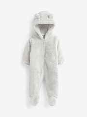 Grey Cosy Fleece Bear Baby Pramsuit - Image 1 of 3