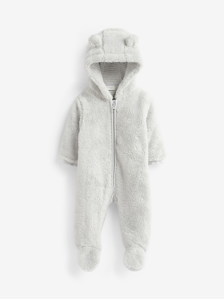 Grey Cosy Fleece Bear Baby Pramsuit - Image 1 of 3