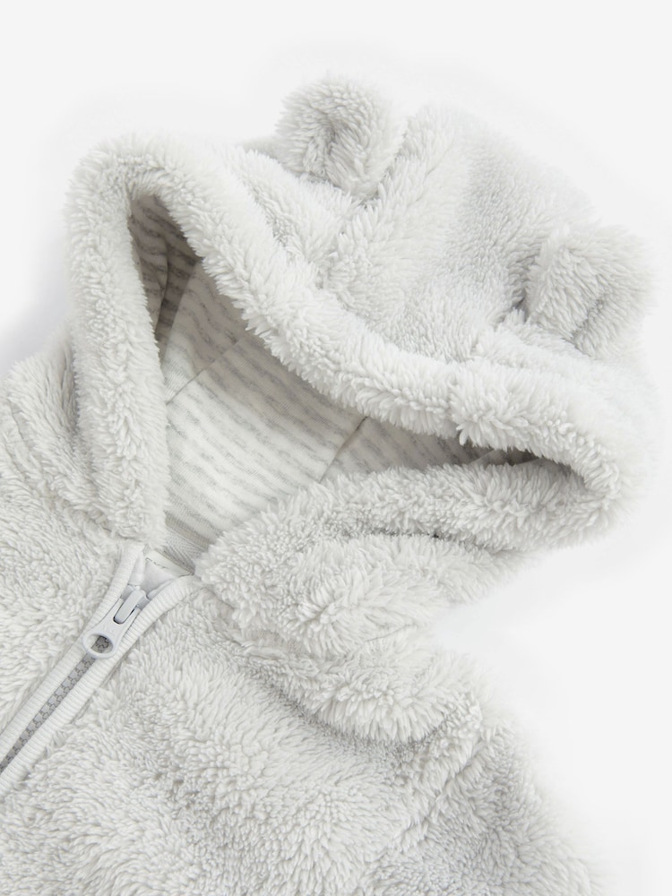 Grey Cosy Fleece Bear Baby Pramsuit - Image 3 of 3
