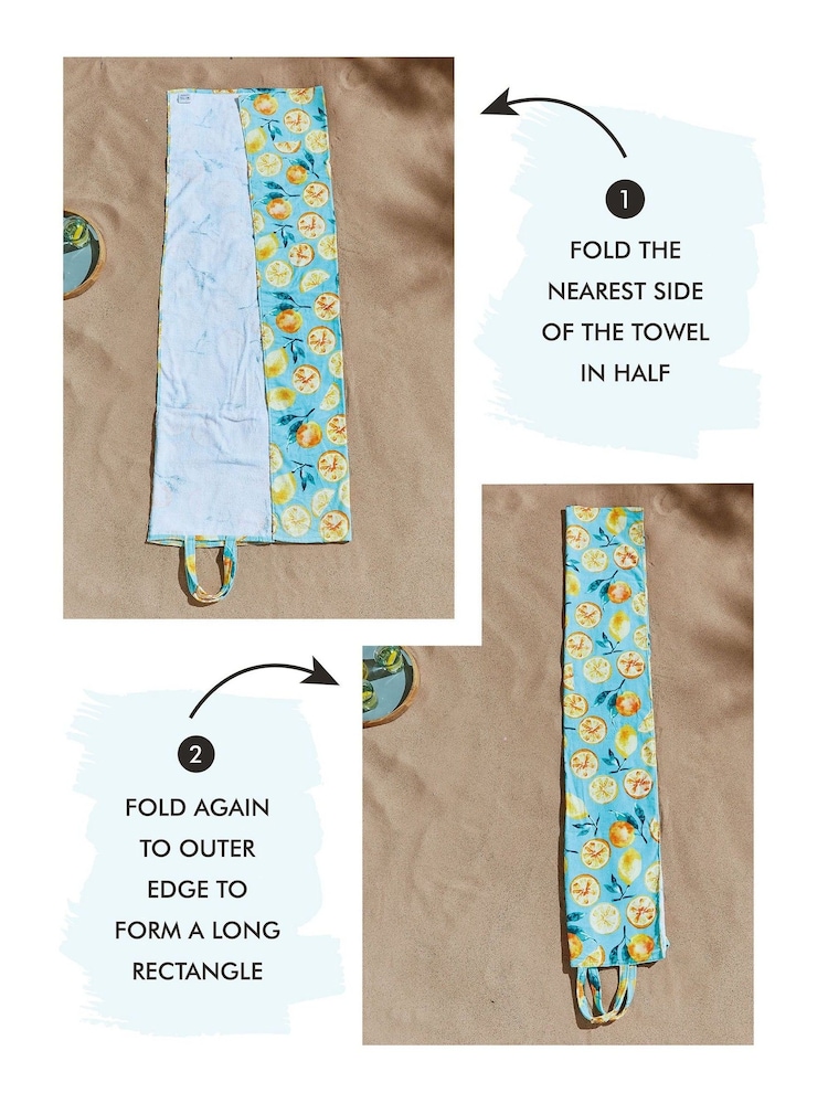 Catherine Lansfield Green Lemon and Orange Print 100% Cotton Beach Towel In A Bag - Image 2 of 4