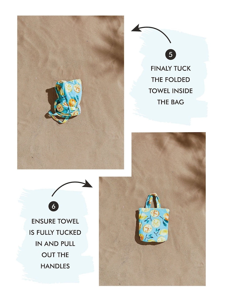 Catherine Lansfield Green Lemon and Orange Print 100% Cotton Beach Towel In A Bag - Image 4 of 4