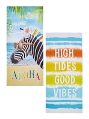 Catherine Lansfield 2 Pack Natural Tie Dye Vibes Aloha Zebra 100% Cotton Beach Towels - Image 2 of 2