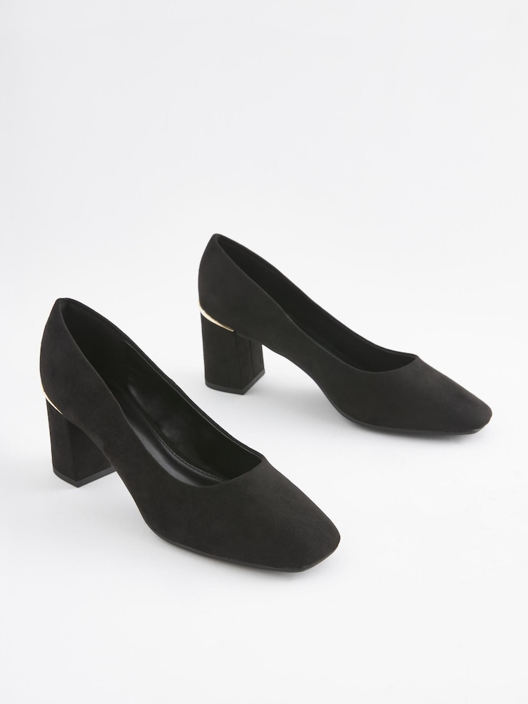 Black/Gold Regular/Wide Fit Forever Comfort® Square Toe Court Shoes - Image 1 of 5