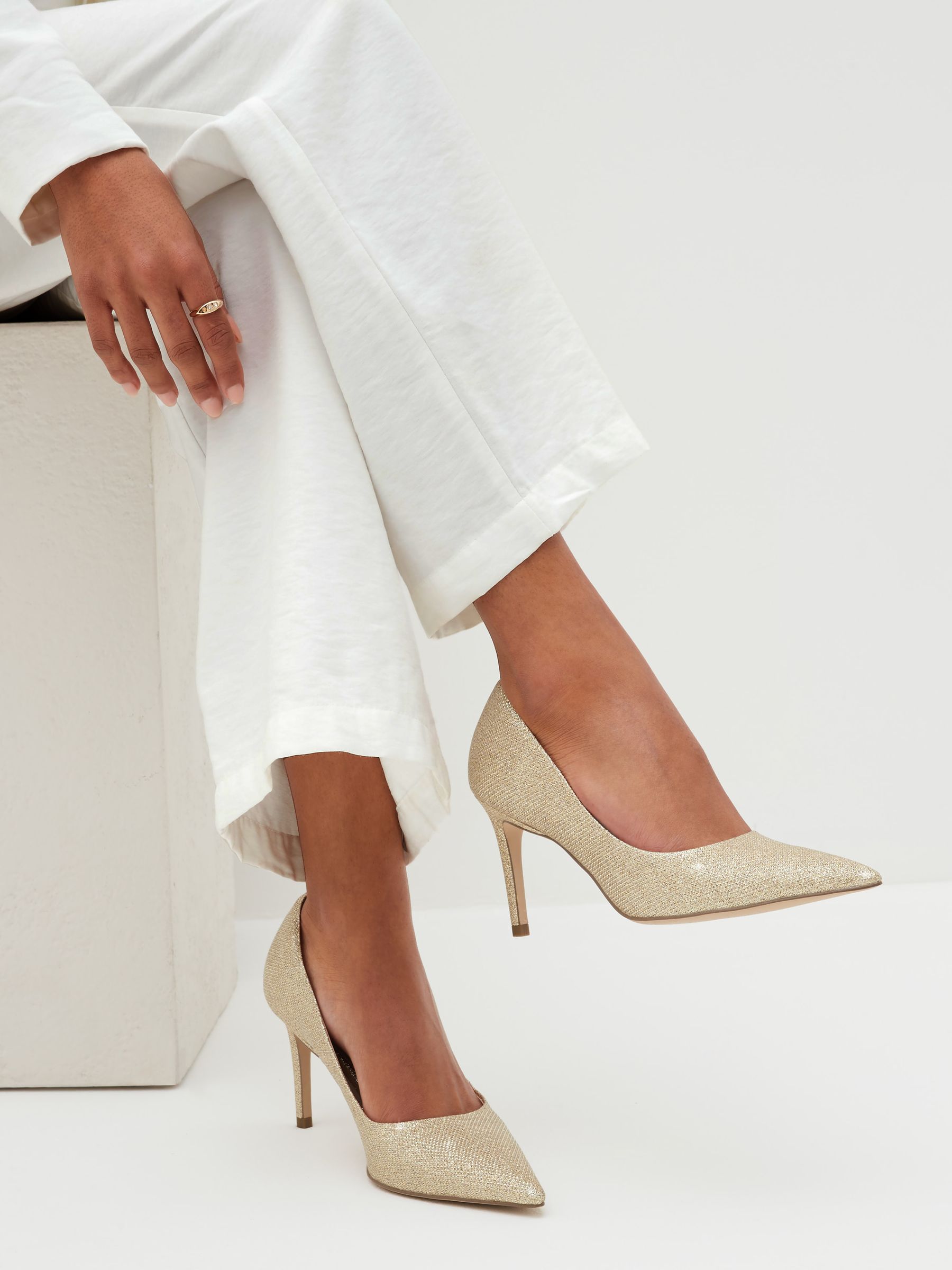 Buy Shimmer Regular Wide Fit Forever Comfort Point Toe Mid Heel Court Shoes from Next Luxembourg