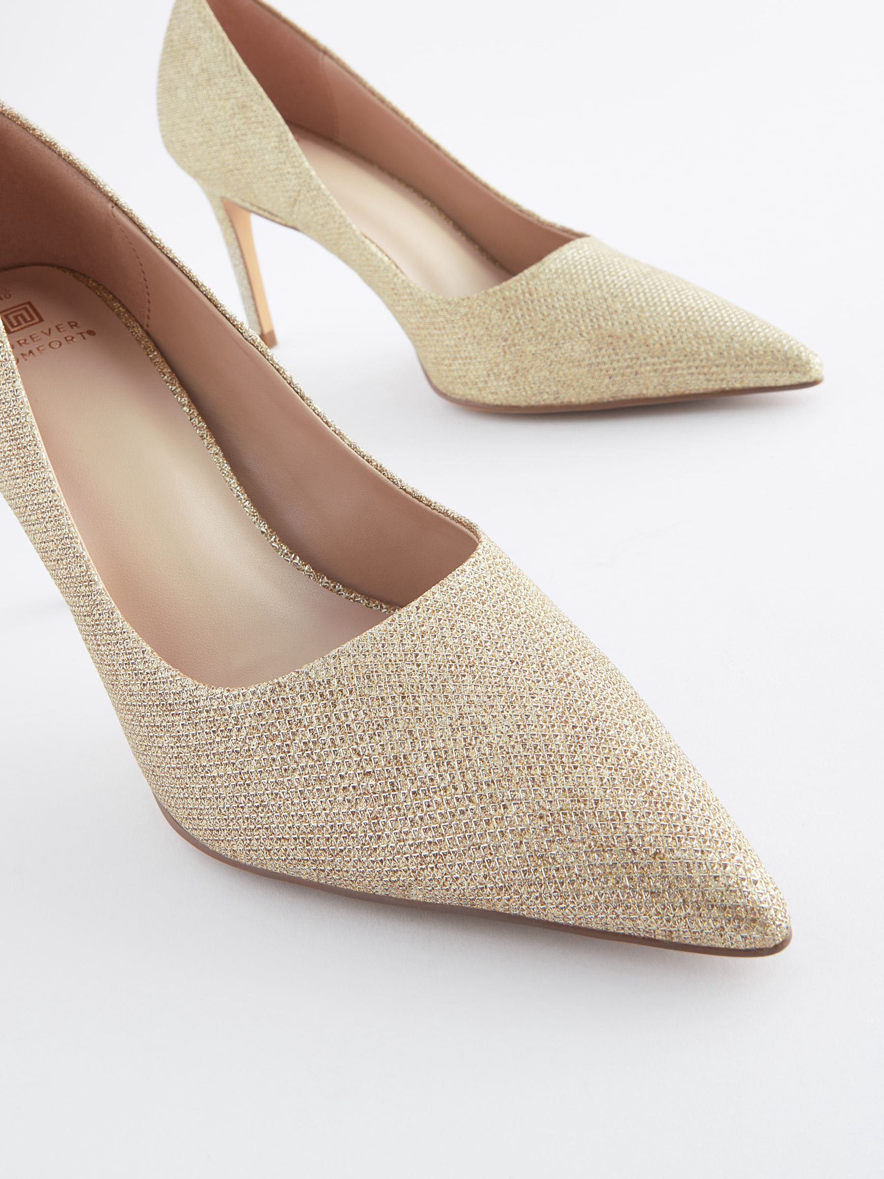 Buy Shimmer Regular Wide Fit Forever Comfort Point Toe Mid Heel Court Shoes from Next Luxembourg
