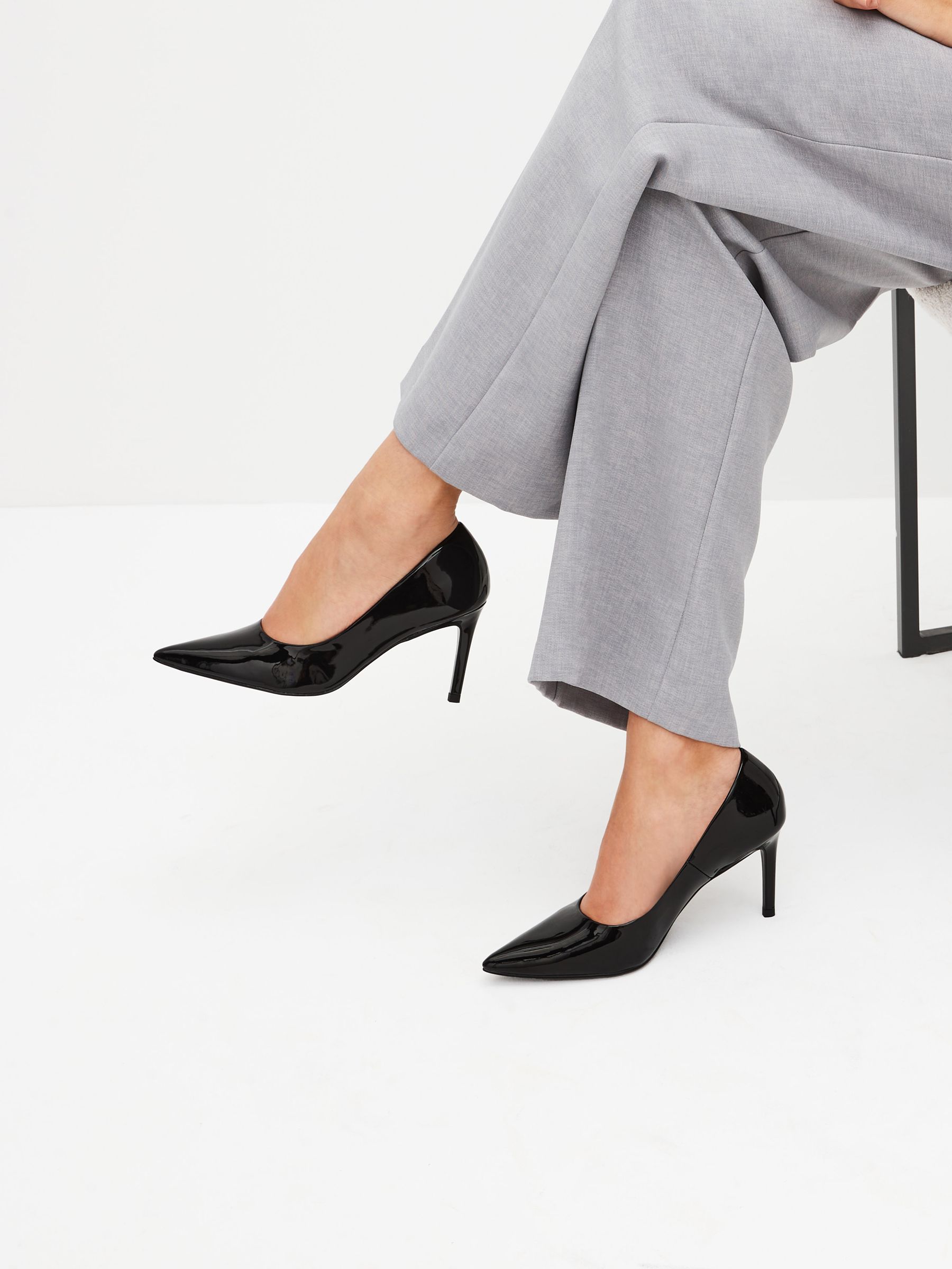 Black Forever Comfort Point Toe Mid Heel Court Shoes