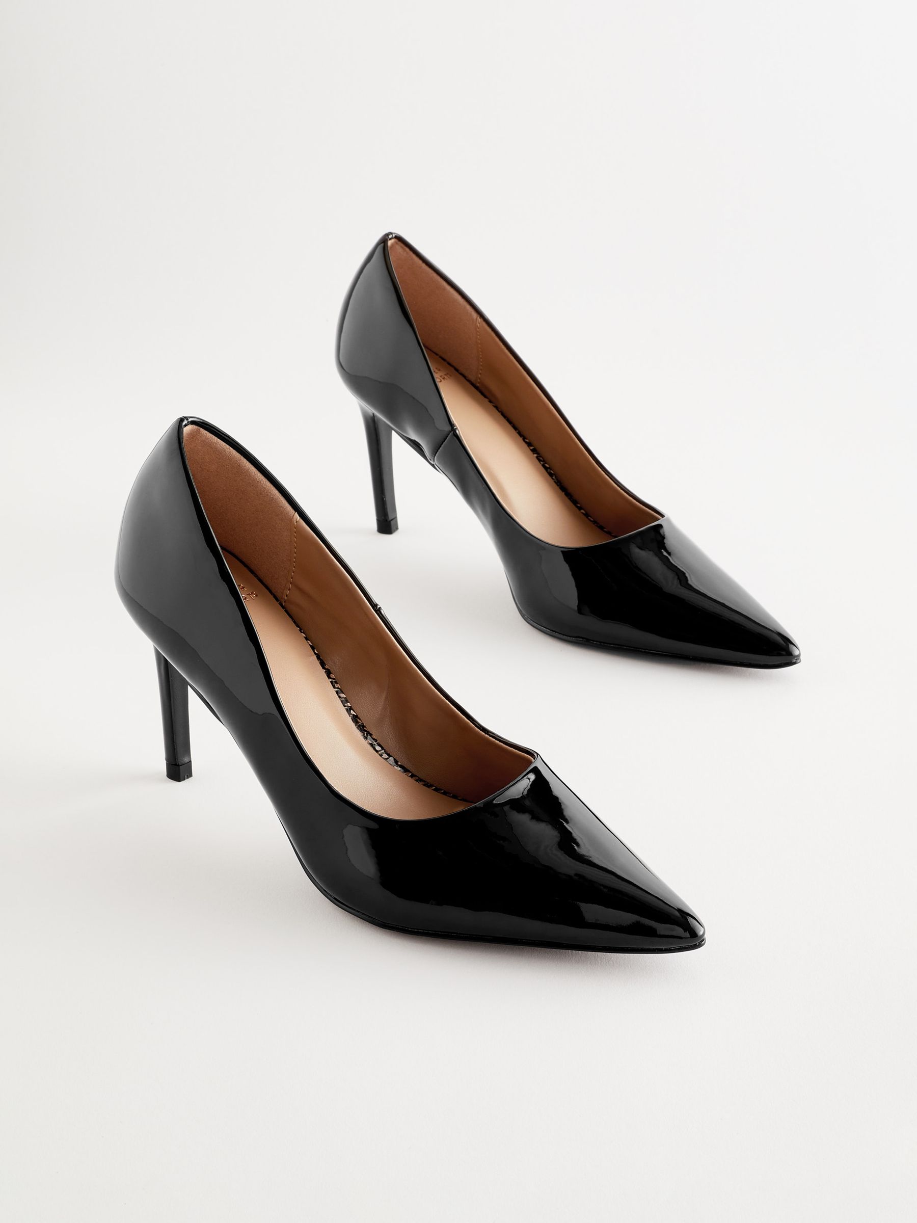 Black leather mid heel court shoes new arrivals