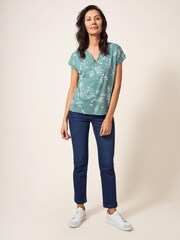 White Stuff Nelly T-Shirt mit Einkerbung am Hals, Blau - Bild 3 von 6
