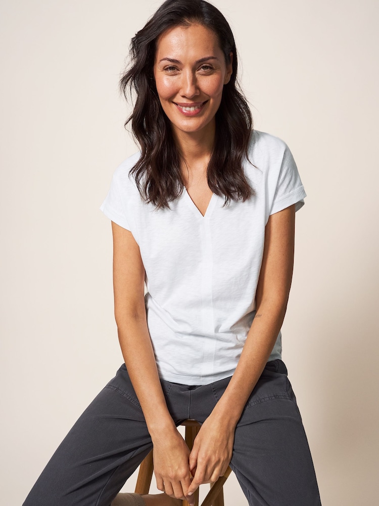 White Stuff Natural 100% Cotton Nelly Notch Neck T-Shirt - Image 1 of 4 White Stuff Natural 100% Cotton Nelly Notch Neck T-Shirt - Image 1 of 4