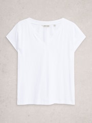 White Stuff Chalk White 100% Cotton Nelly Notch Neck T-Shirt - Image 5 of 6