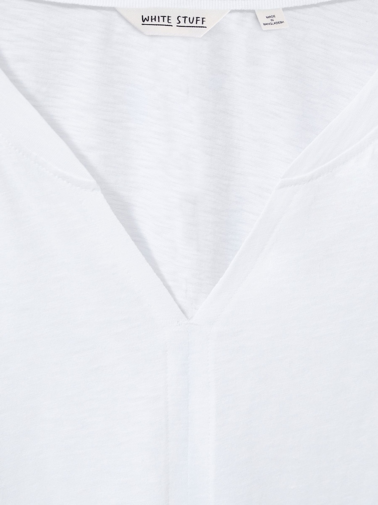 White Stuff Chalk White 100% Cotton Nelly Notch Neck T-Shirt - Image 6 of 6