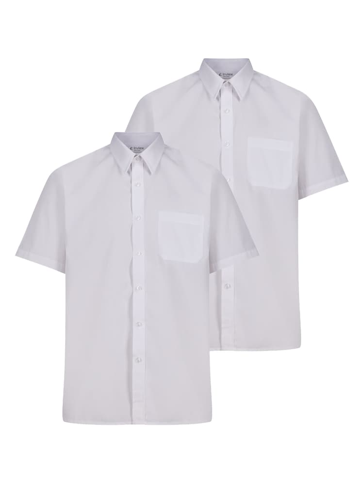 Trutex Boys White Non Iron Short Sleeve School Shirts 2 Pack - Image 1 of 4