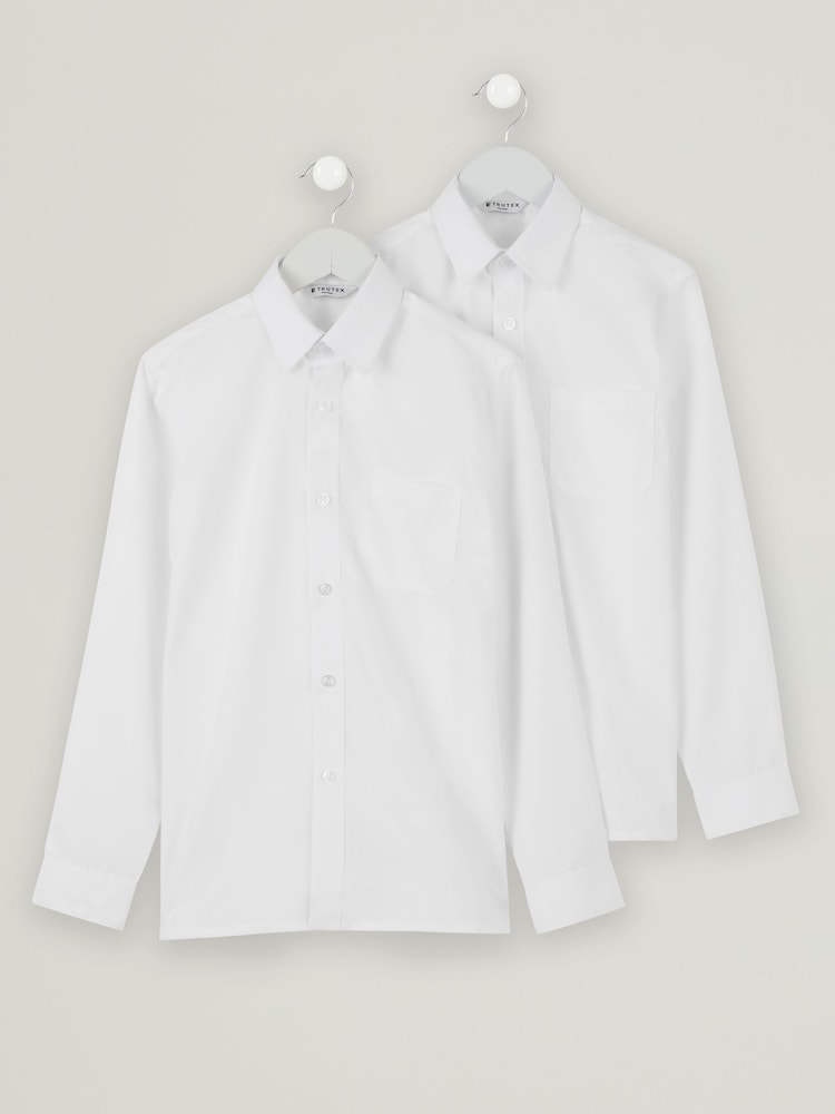Trutex Boys 2 Pack Long Sleeve Non Iron White School Shirts - Image 1 of 7