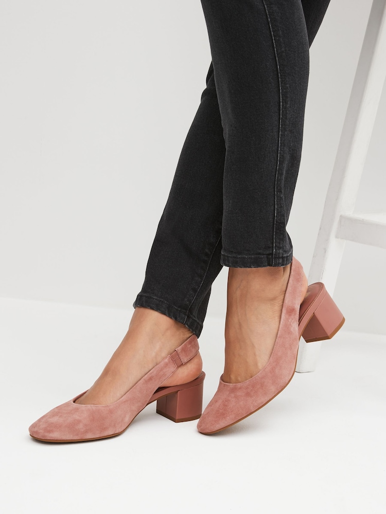 Pink Regular/Wide Fit Forever Comfort® Leather Slingback Low Block Heels - Image 1 of 8