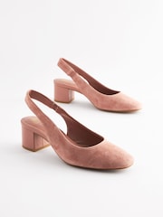 Pink Regular/Wide Fit Forever Comfort® Leather Slingback Low Block Heels - Image 3 of 8