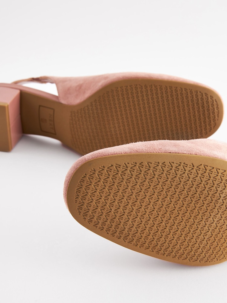 Pink Regular/Wide Fit Forever Comfort® Leather Slingback Low Block Heels - Image 8 of 8