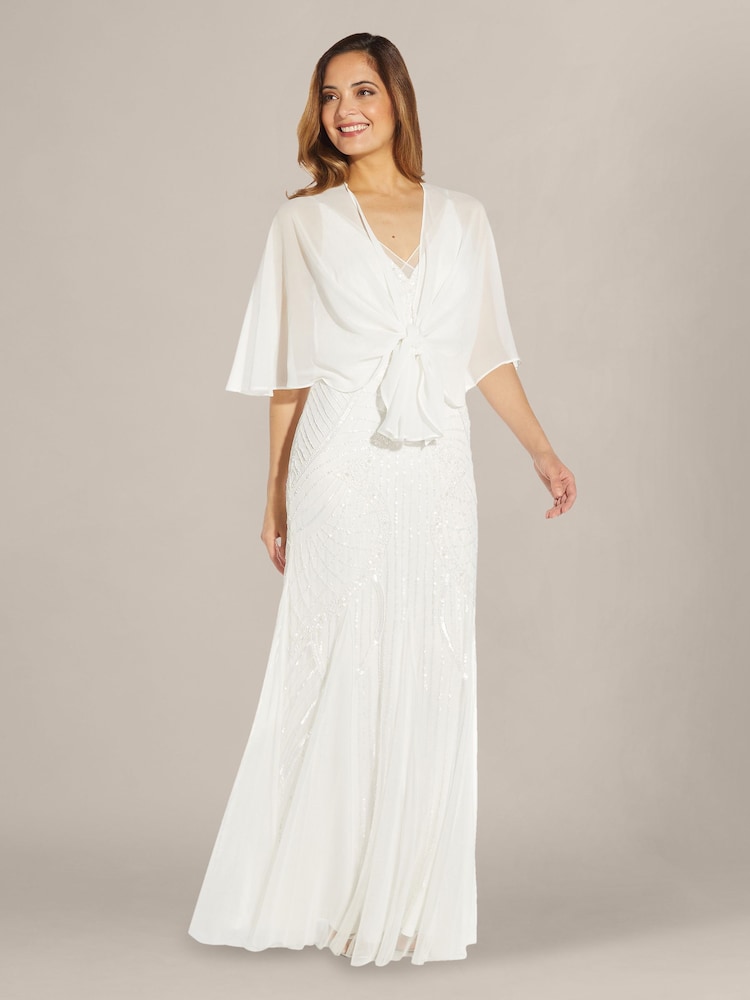 adrianna papell chiffon wrap dress Adrianna Papell Flutter Sleeve High Low Midi Wrap Dress