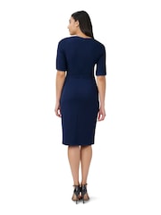 Adrianna Papell Blue Knit Crepe Pearl Trim Dress - Image 2 of 6