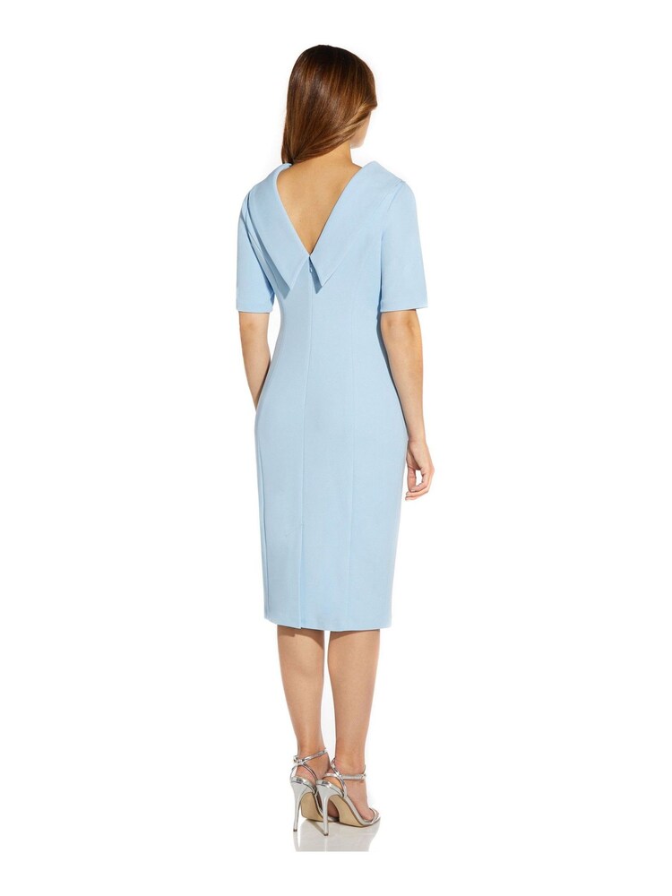 Adrianna Papell Blue Roll Neck Sheath Dress With V Back - Image 2 of 5