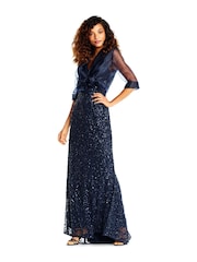 Adrianna Papell Blue Short Sleeve Organza Wrap Jacket - Image 3 of 4