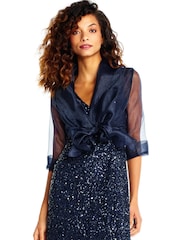 Adrianna Papell Blue Short Sleeve Organza Wrap Jacket - Image 4 of 4