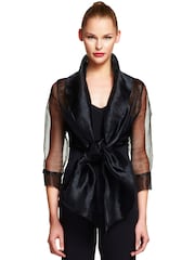 Adrianna Papell Short Sleeve Black Organza Wrap Jacket - Image 1 of 3