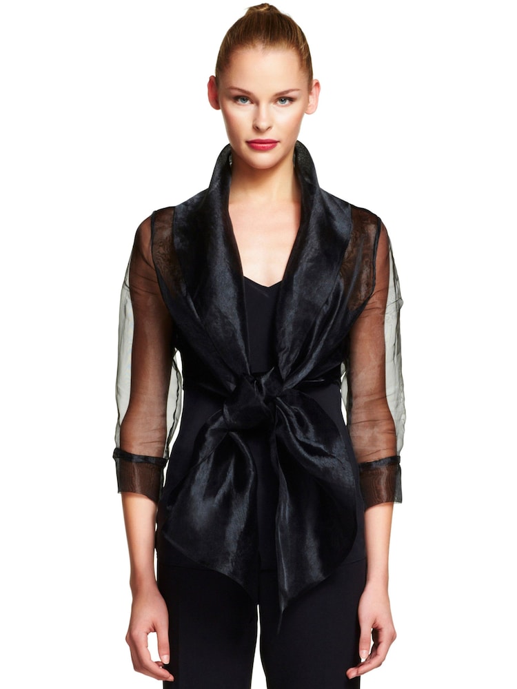 Adrianna Papell Short Sleeve Black Organza Wrap Jacket - Image 1 of 3