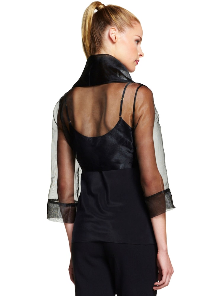 Adrianna Papell Short Sleeve Black Organza Wrap Jacket - Image 2 of 3