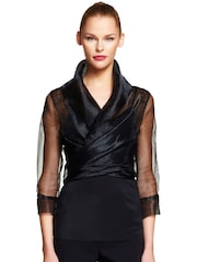 Adrianna Papell Short Sleeve Black Organza Wrap Jacket - Image 3 of 3
