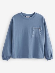 Blue Utility Pocket Detail Long Sleeve Dropped Shoulder Sweatshirt - Image 5 of 6