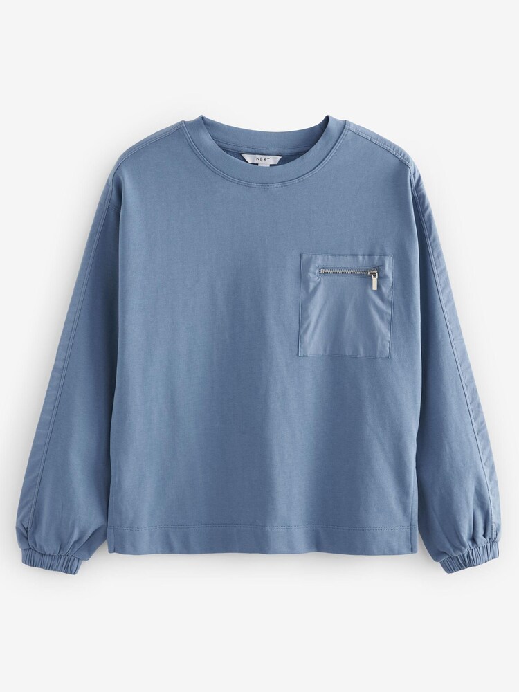 Blue Utility Pocket Detail Long Sleeve Dropped Shoulder Sweatshirt - Image 5 of 6
