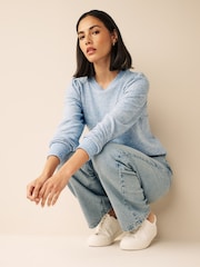 Blue Cosy Lightweight Soft Touch Sleeve Detail Crew Neck Jumper - Image 2 of 6