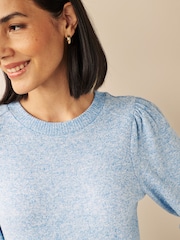 Blue Cosy Lightweight Soft Touch Sleeve Detail Crew Neck Jumper - Image 4 of 6