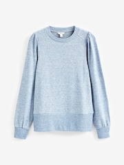 Blue Cosy Lightweight Soft Touch Sleeve Detail Crew Neck Jumper - Image 5 of 6