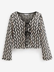 Black/White Crochet Tie Chevron Stripe Cardigan - Image 5 of 6