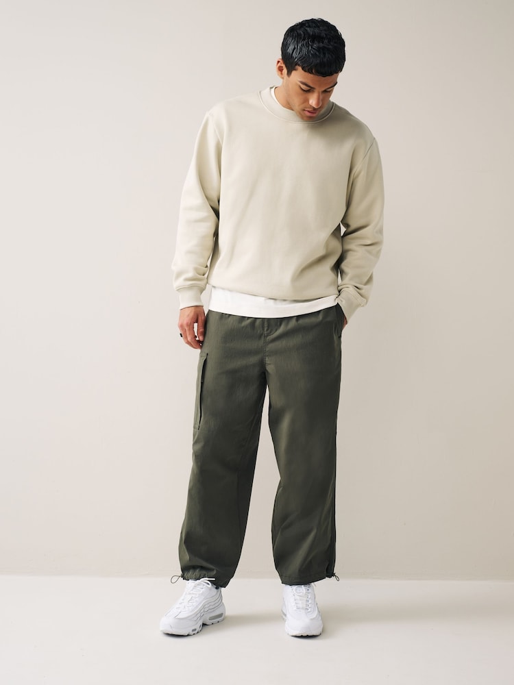 Khaki Green Wide Relaxed Parachute Cargo Trousers - Image 2 of 12 Khaki Green Wide Relaxed Parachute Cargo Trousers - Image 2 of 12