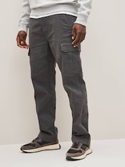 Grey Charcoal Straight Fit Cotton Stretch Cargo Trousers - Image 1 of 9
