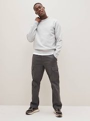 Grey Charcoal Straight Fit Cotton Stretch Cargo Trousers - Image 2 of 9