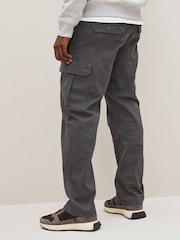 Grey Charcoal Straight Fit Cotton Stretch Cargo Trousers - Image 3 of 9
