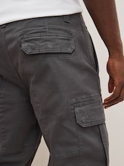 Grey Charcoal Straight Fit Cotton Stretch Cargo Trousers - Image 5 of 9