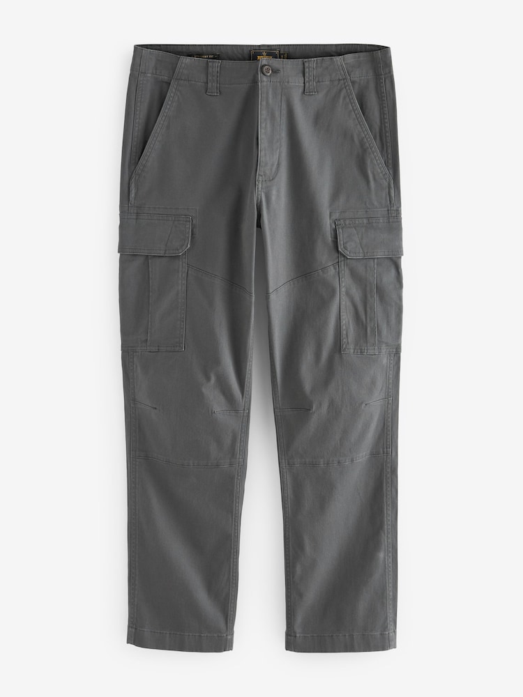 Grey Charcoal Straight Fit Cotton Stretch Cargo Trousers - Image 6 of 9