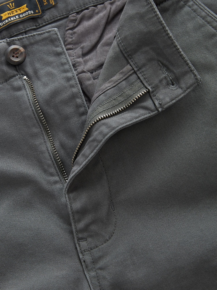 Grey Charcoal Straight Fit Cotton Stretch Cargo Trousers - Image 7 of 9