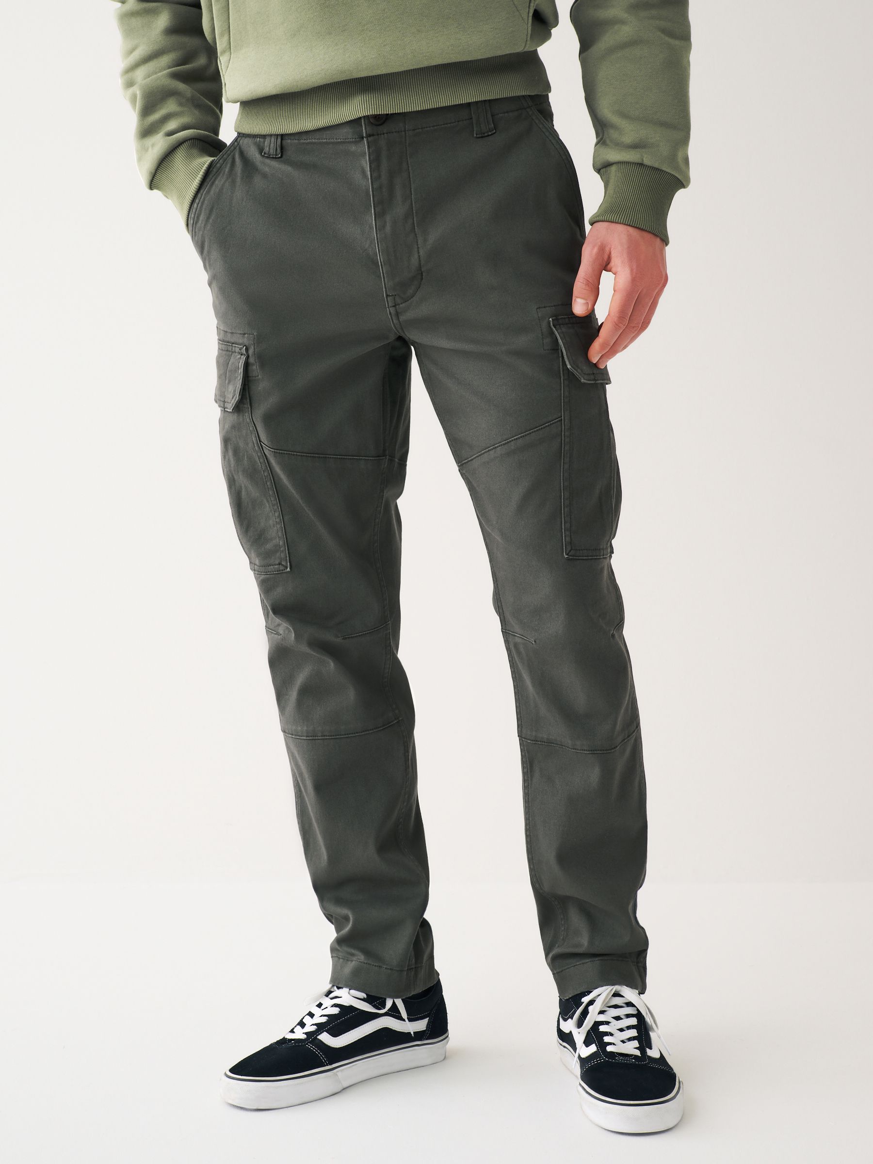 Buy Grey Charcoal Slim Fit Cotton Stretch Cargo Trousers