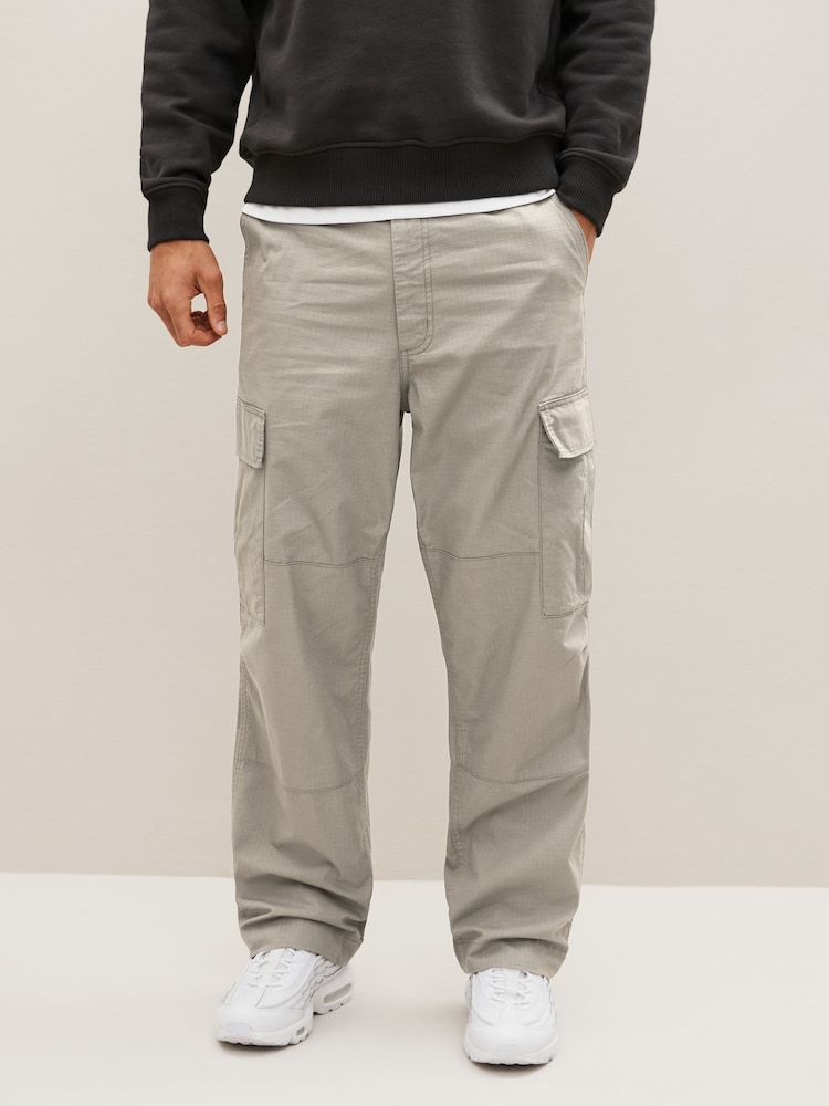 Light Grey Relaxed Fit Ripstop Cargo Trousers - Image 1 of 8