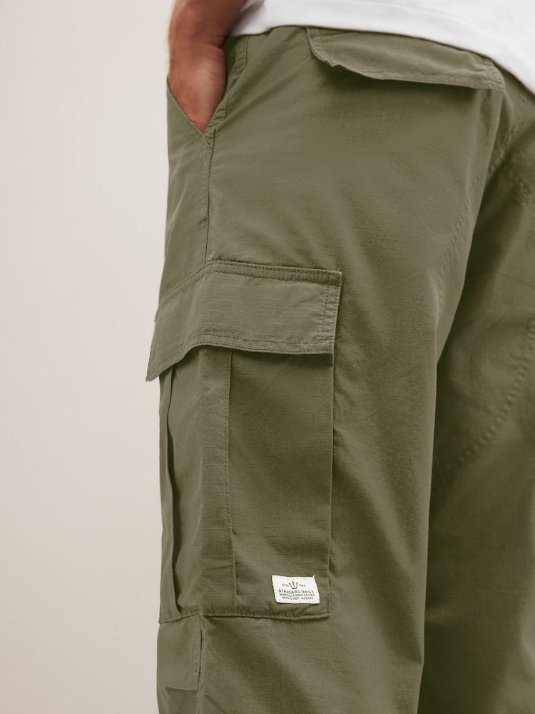 Khaki Green Relaxed Fit Ripstop Cargo Trousers - Image 5 of 8