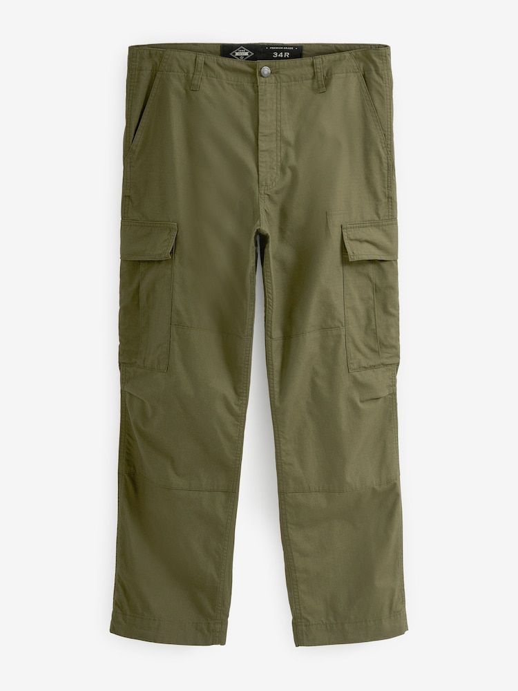 Khaki Green Relaxed Fit Ripstop Cargo Trousers - Image 6 of 8
