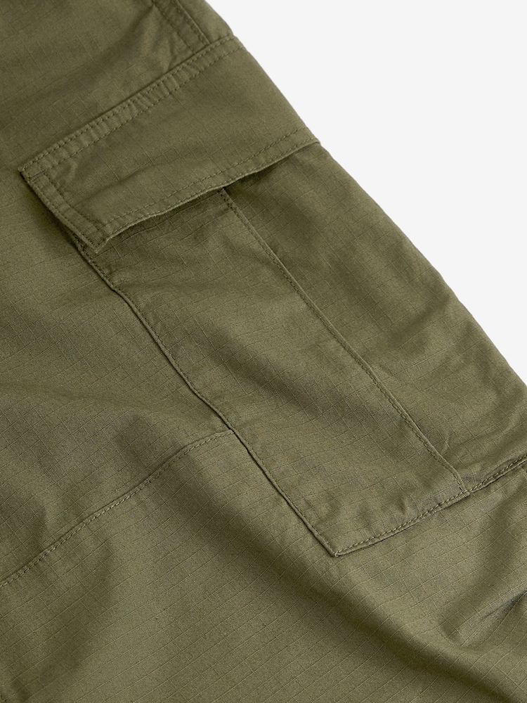 Khaki Green Relaxed Fit Ripstop Cargo Trousers - Image 8 of 8