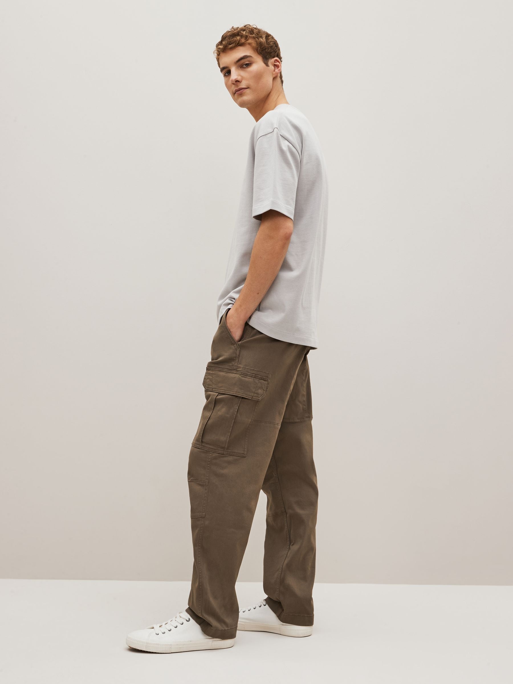 Buy Brown Mushroom Straight Fit Cotton Stretch Cargo